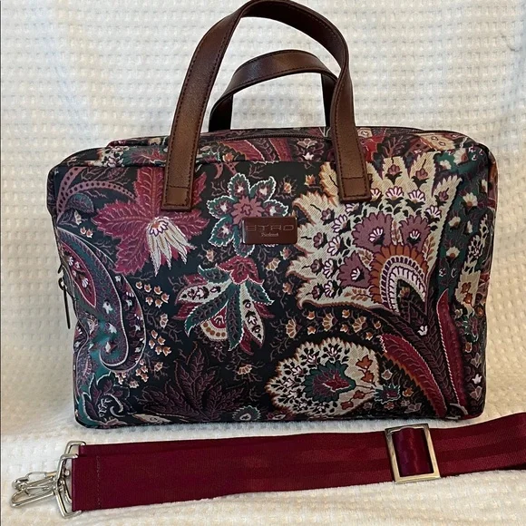 ETRO Floral Paisley Messanger Bag with Burgundy Strap - Picture 13 of 14